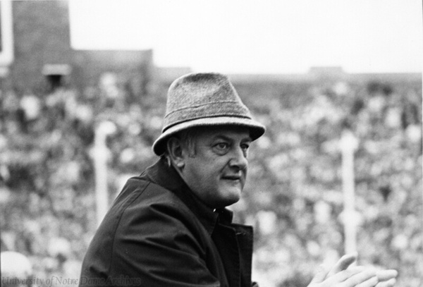 Rev. James Riehle, C.S.C., on the sidelines, circa 1970s